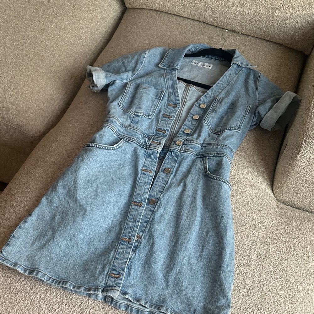 Zara Light Blue Denim Mini Dress